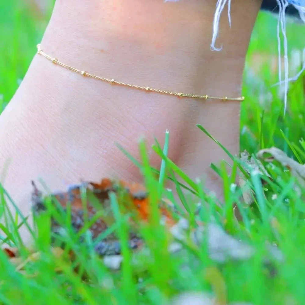 💛GORGEOUS ROUNDED BEADS ANKLET ESSENTIAL CHAIN SOLID GOLD BRACELET, ELDM22337 - Picture 6 of 14